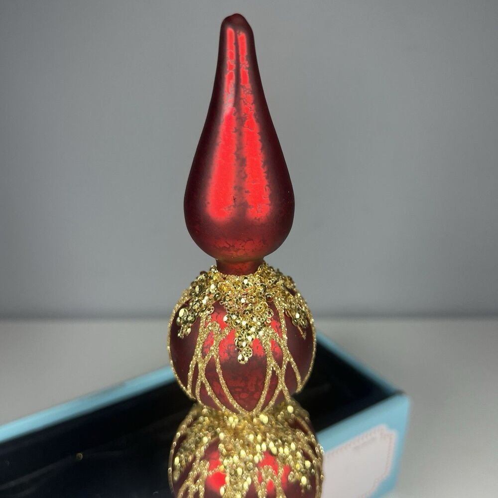 Martha Stewart Living 12" Red Glass Gold Glitter 4-Tier Tree Topper w/ Box EUC - Picture 5 of 6
